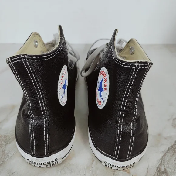 Converse Chuck Taylor All Star Black Leather High Top Sneakers, 11(M) 13(W) - Picture 5 of 9